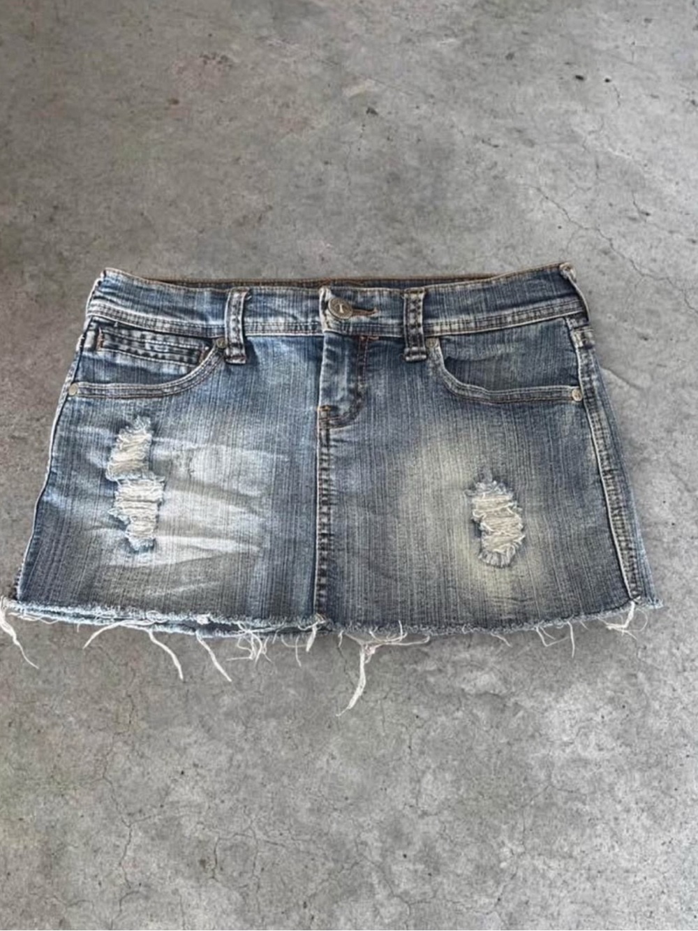 Urban Heritage Light Blue Distressed Denim Mini Skirt